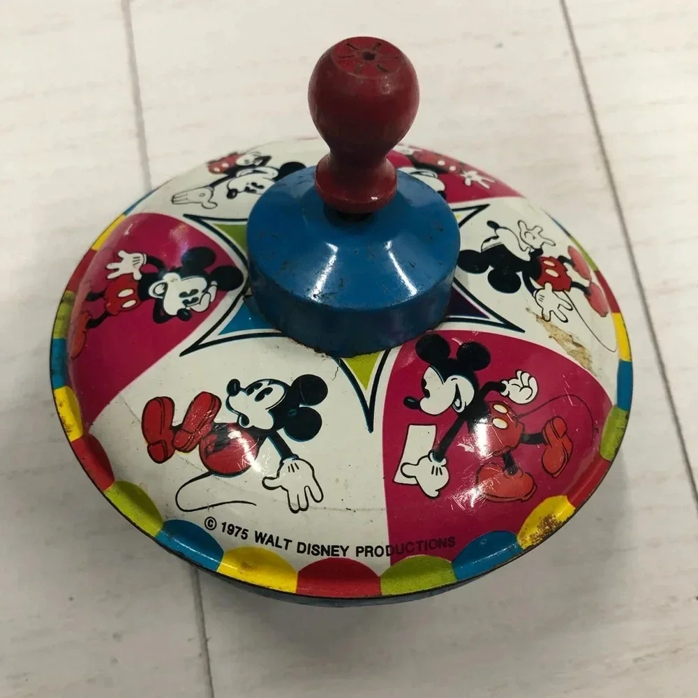 Vintage 1975 Chein Mickey Mouse Spinning Tin Top Walt Disney Productions